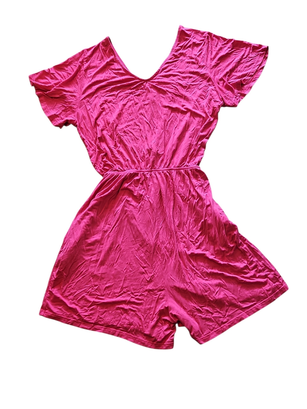 Women's Hot Pink Short Sleeve One-Piece Romper Size Large With Pockets